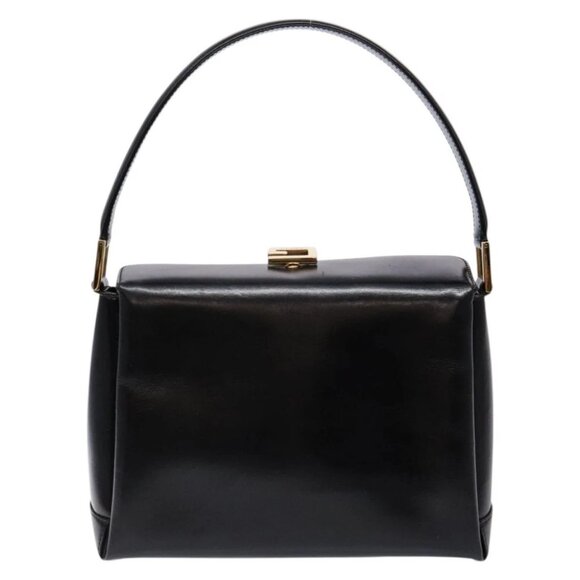 GUCCI Hand Bag Leather Black Gold - Picture 1 of 15